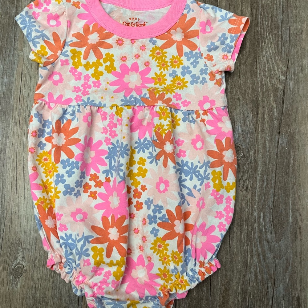 Cat & Jack Floral Baby Romper with Pink Collar
